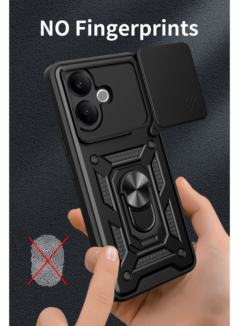 Shunjia Sliding Window Case, Shockproof Rugged Armor with Sliding Camera Cover & 360° Ring Kickstand, Compatible with VIVO V60 Lite 4G (Gold) - Image 5