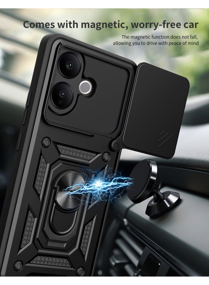 Shunjia Sliding Window Case, Shockproof Rugged Armor with Sliding Camera Cover & 360° Ring Kickstand, Compatible with VIVO V60 Lite 4G (Gold) - Image 3