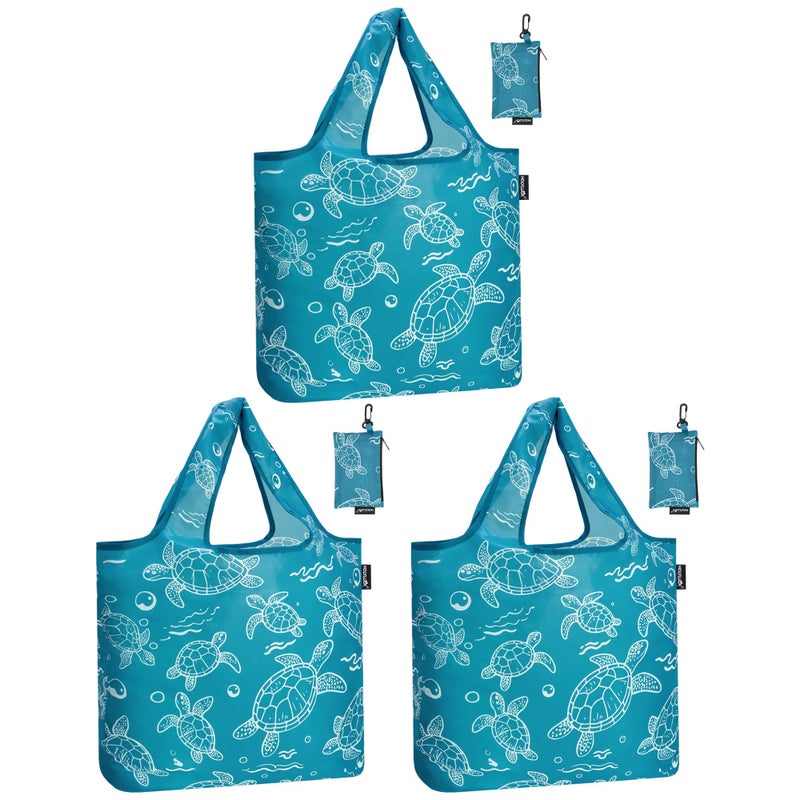 HOLYLUCK Reusable Grocery Bags,Heavy Duty Foldable Shopping Tote Bag (Standard, 3 Turtle) - Image 1