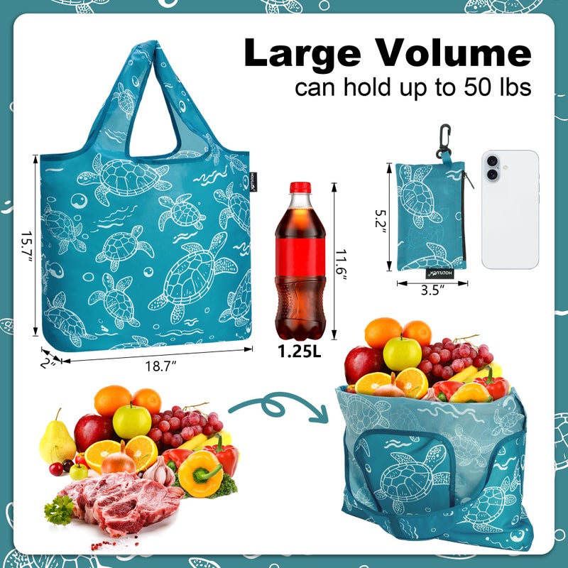 HOLYLUCK Reusable Grocery Bags,Heavy Duty Foldable Shopping Tote Bag (Standard, 3 Turtle) - Image 3
