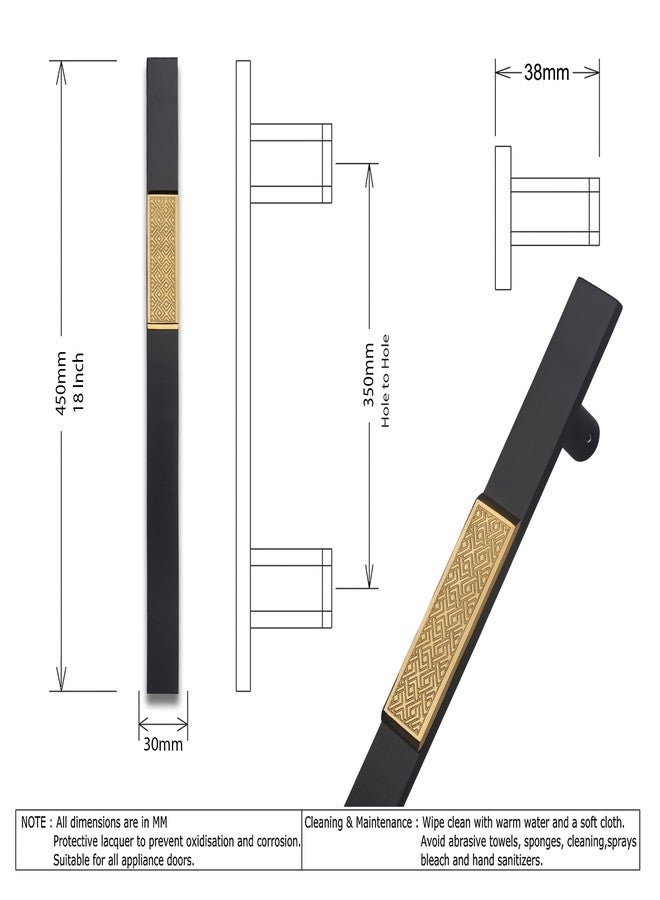 WODIX Imperio 18 Inch Main Door Handle | Black and PVD Gold Finish | Stainless Steel Heavy Duty Entrance Handle for Home & Office Doors - Image 3