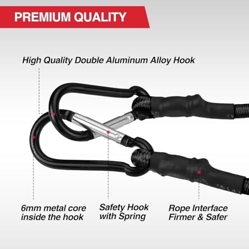 Xfopz 6 Pcs Carabiner Bungee Cords with Hooks- Heavy Duty Bungee Straps Strong Elastic Rope for Outdoor Tent, Luggage Rack, Camping, Cargo, RV, Bike, Transporting,100 LBS Max Break Strength - Image 4