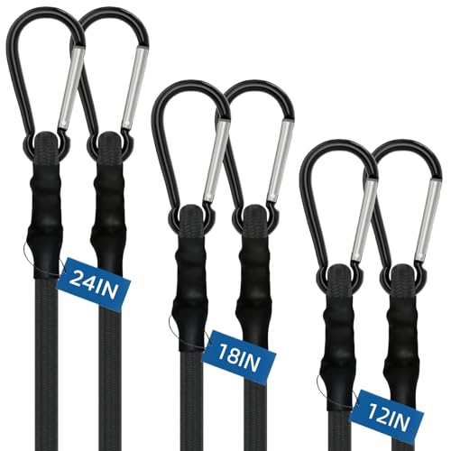 Xfopz 6 Pcs Carabiner Bungee Cords with Hooks- Heavy Duty Bungee Straps Strong Elastic Rope for Outdoor Tent, Luggage Rack, Camping, Cargo, RV, Bike, Transporting,100 LBS Max Break Strength - Image 1