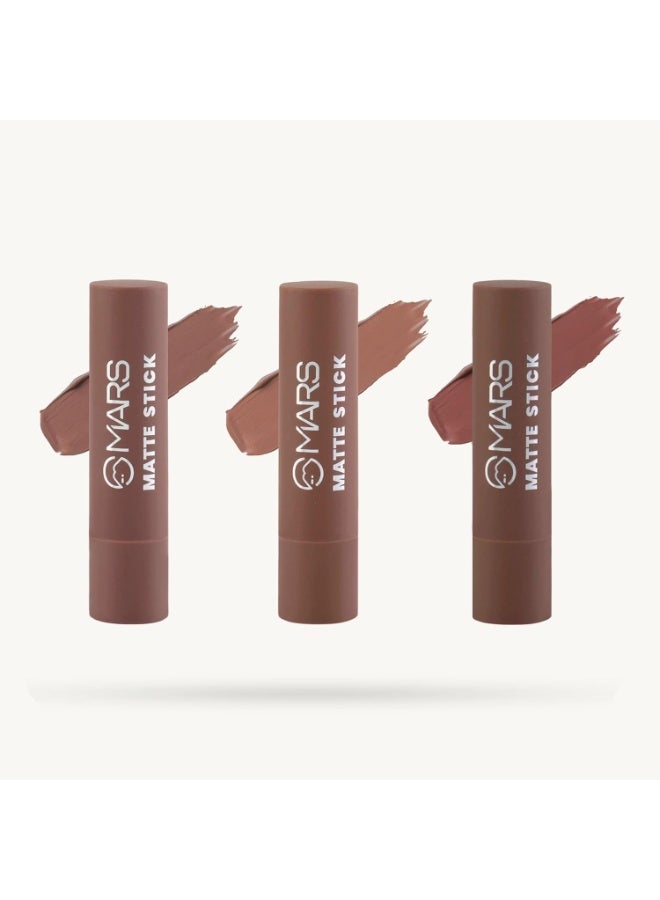 مارس مجموعة مارس ماتيه، ٣ أحمر شفاه للنساء | يدوم طويلًا | لمسة نهائية ناعمة | مرطب | لون موحد بلمسة واحدة (٣ × ٣٫٢ غرام) (٠٤-بني) - Image 3