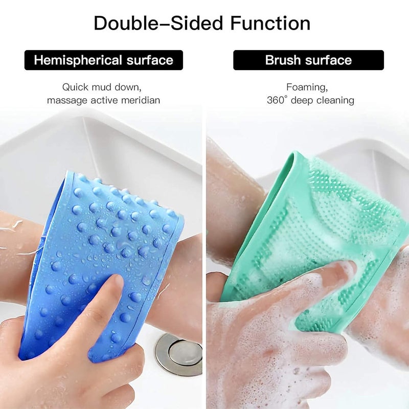KIMEE Silicone Body Back Scrubber, Double Side Bathing Brush for Skin Deep Cleaning Massage, Dead Skin Removal Exfoliating Belt for Shower, Body Brush for Bathing (Multi Color) - Image 3