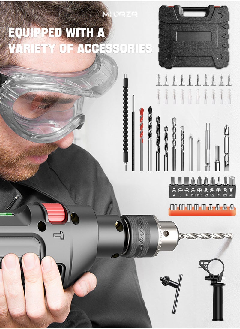 Mi VAZA - Corded Hammer Drill - Electric Impact Drill Kit with Screws, Storage Box, Universal Shaft, Screwdriver Bit, Impact Drill Bit, Expansion Tube, Depth Gauge, Auxiliary Handle, Hexagon Socket - Home Tool Kit - Image 1