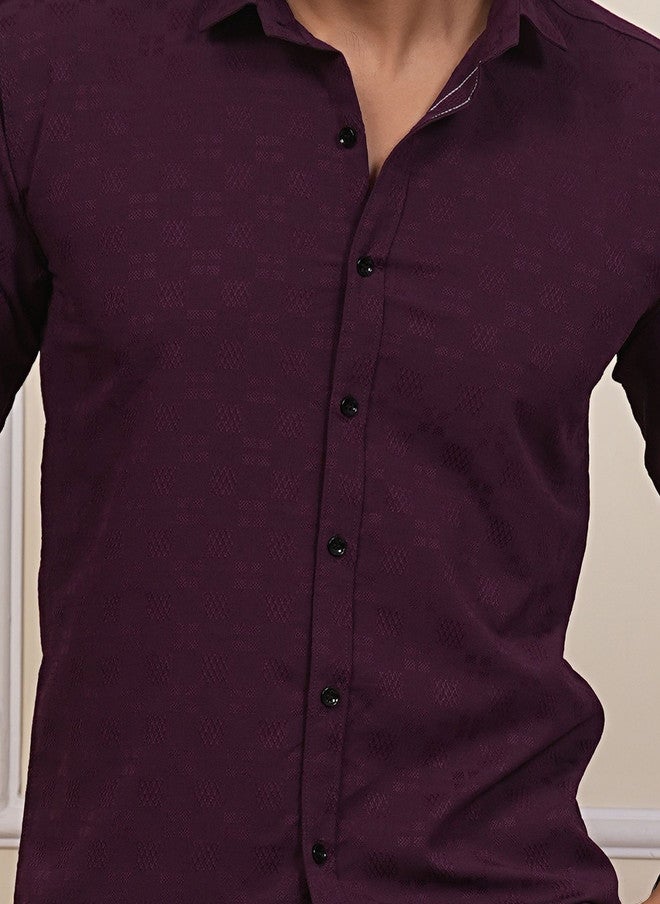 BADLAND Men Classic Regular Fit Textured Spread Collar Casual Shirt - Image 2