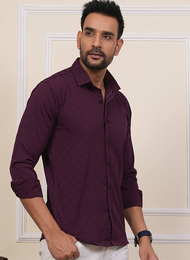 BADLAND Men Classic Regular Fit Textured Spread Collar Casual Shirt - Image 3