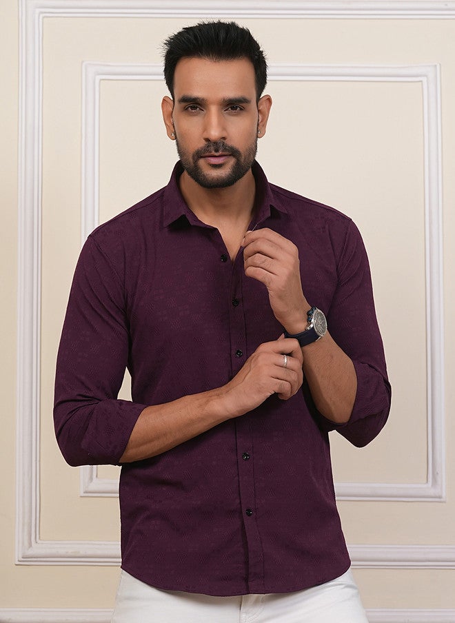 BADLAND Men Classic Regular Fit Textured Spread Collar Casual Shirt - Image 1