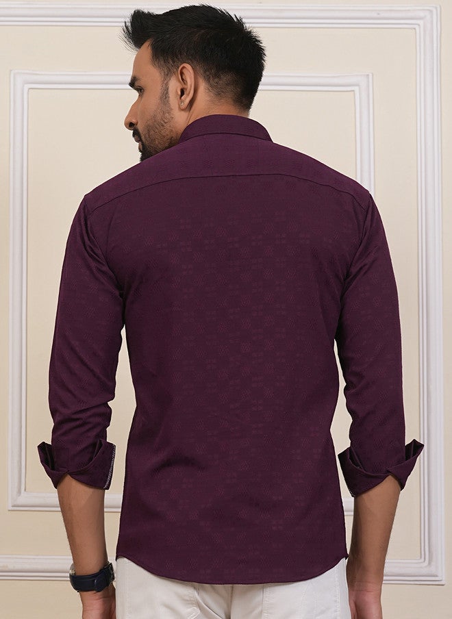 BADLAND Men Classic Regular Fit Textured Spread Collar Casual Shirt - Image 5