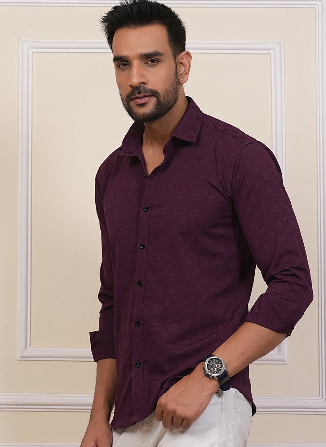 BADLAND Men Classic Regular Fit Textured Spread Collar Casual Shirt - Image 4