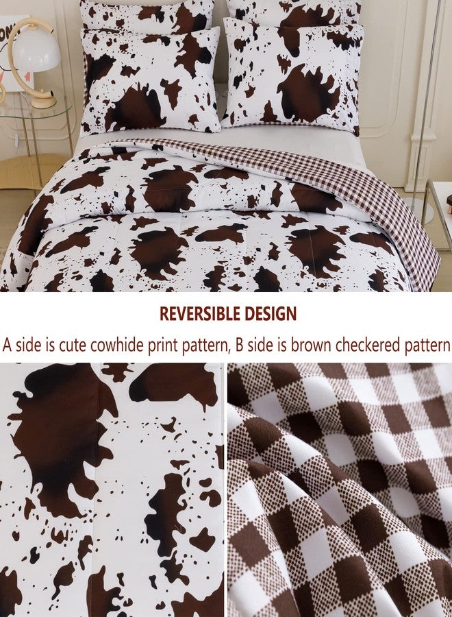 PERFEMET 3Pcs Cow Comforter Set King Size Rustic Cow Print Western Bedding Sets Farmhouse Reversible Checkered Cowhide Bed Quilt Set with Pillowcases (Brown White, King) - Image 5