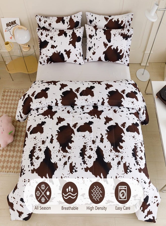 PERFEMET 3Pcs Cow Comforter Set King Size Rustic Cow Print Western Bedding Sets Farmhouse Reversible Checkered Cowhide Bed Quilt Set with Pillowcases (Brown White, King) - Image 2
