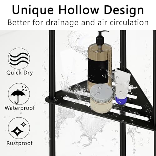XEENEW Standing Shower Caddy Corner, 3 Tier Stainless Steel Shower Organizer Stand, Rustproof Corner Shower Shelves, Corner Shower Caddy Bathroom Shower Stand, Black - Image 5