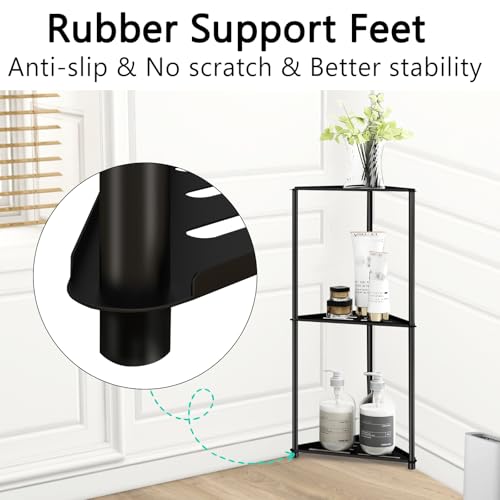 XEENEW Standing Shower Caddy Corner, 3 Tier Stainless Steel Shower Organizer Stand, Rustproof Corner Shower Shelves, Corner Shower Caddy Bathroom Shower Stand, Black - Image 4