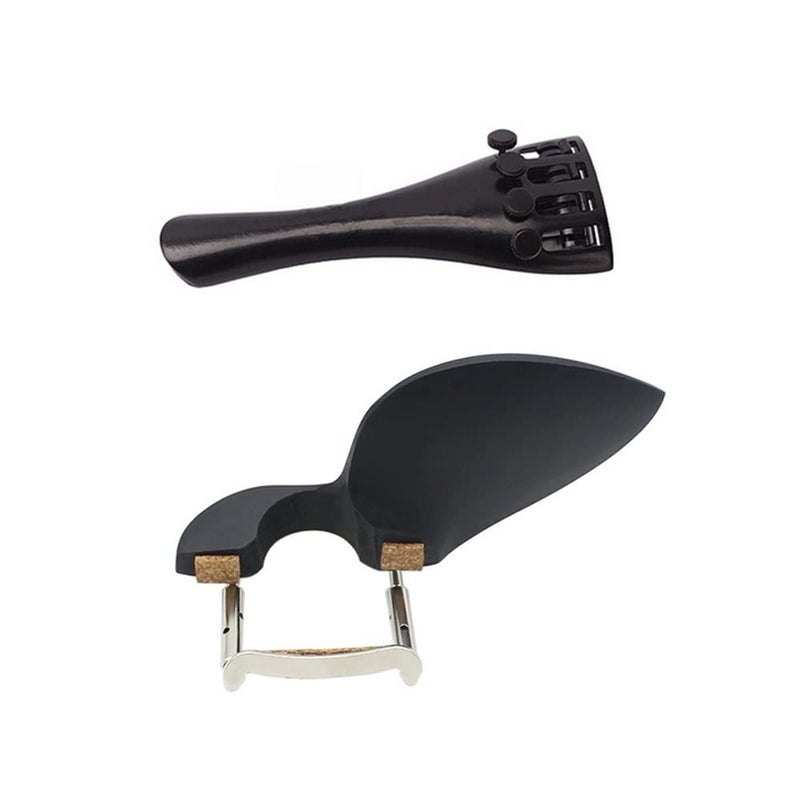 Jaw Support for Violin 3/4 4/4 Violin Chin Rest Wooden Strap Standard Mount Black Aluminium Alloy 4/4 Violin Tail Piece with 4 Thin