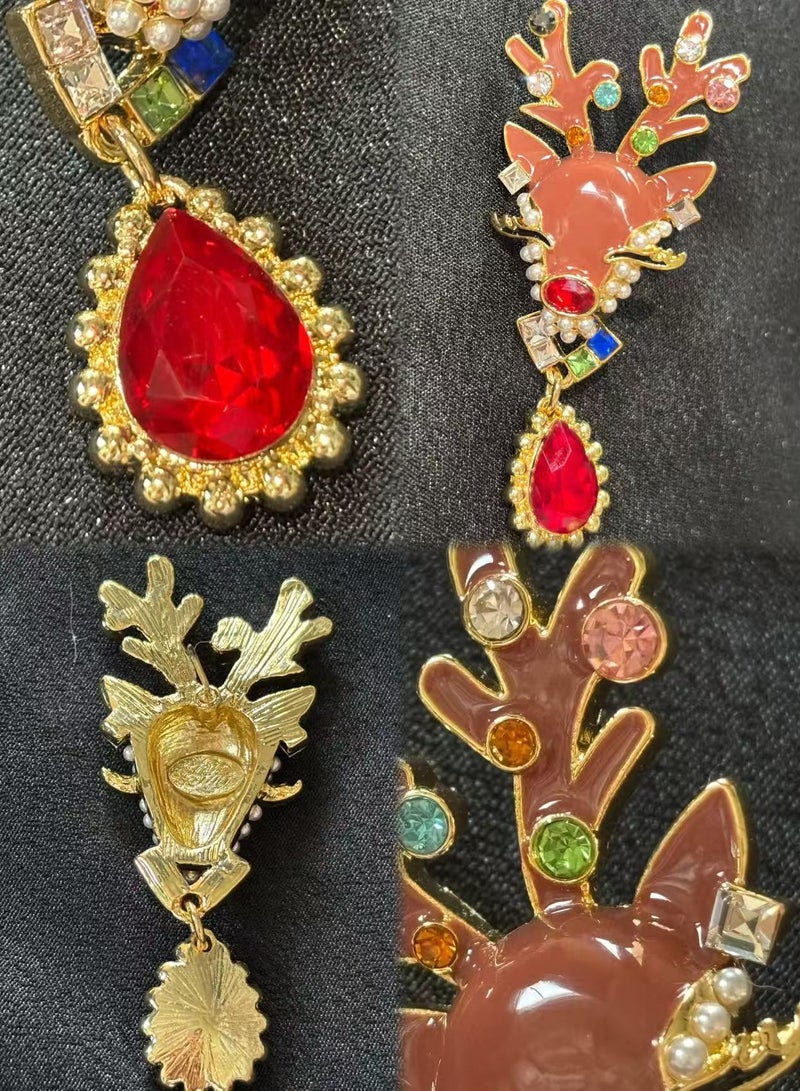 PLANE TREES Antler Shaped Drop Earrings – Enamel Finish with Red Gemstone Pendant - Image 2