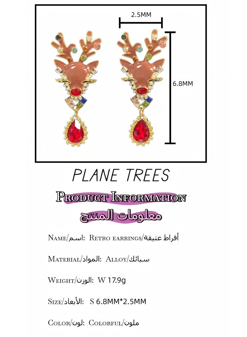 PLANE TREES Antler Shaped Drop Earrings – Enamel Finish with Red Gemstone Pendant - Image 3
