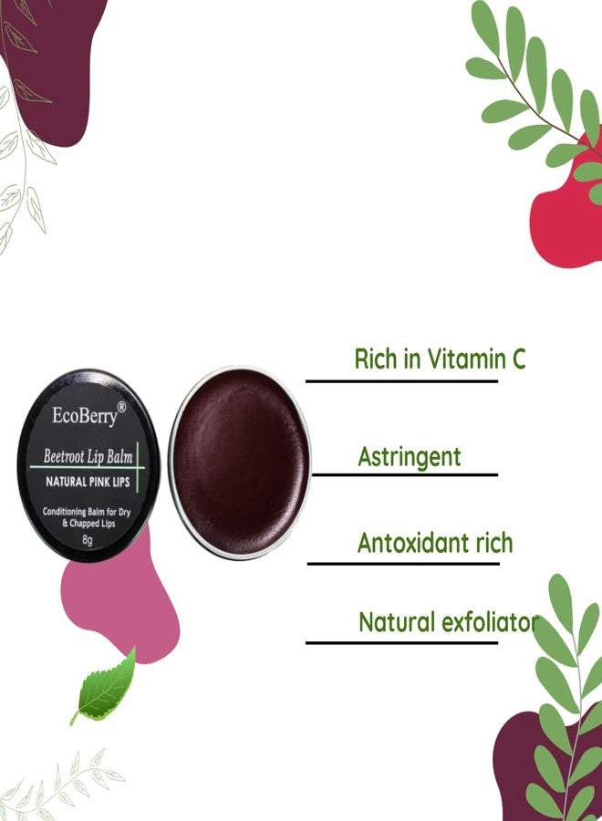 EcoBerry Beetroot Lip Balm, Natural Pink Lips Dry, Chapped Lips, Moisturizing, Conditioning, Natural SPF, Free from Mineral Oil, Preservative, Paraben, Veg 8g - Image 2