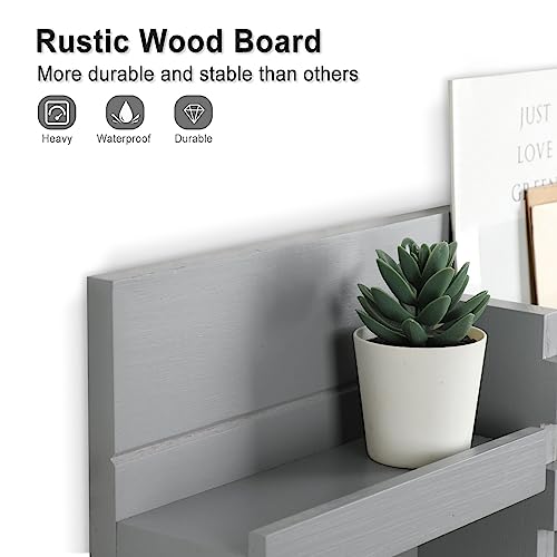 Lwenki Mail Organizer for Wall Mount – Key Holder with Shelf Includes Letter Holder and Hooks for Coats, Dog Leashes – Rustic Wood with Flush Mounting Hardware (16.5” x 8.7” x 3.5”) (Gray) - Image 3