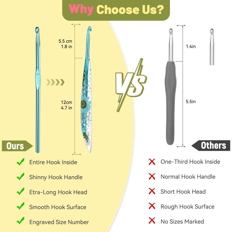 Aeelike Crochet Hooks Set, 3.0mm-6.0mm Ergonomic Crochet Hooks with Long Floral Handle-Super Shinny and Unique for DIY Crfats Blnaket Sweaters, Ideal & Beautiful Gifts for Mothers Crocheting Lovers - Image 5