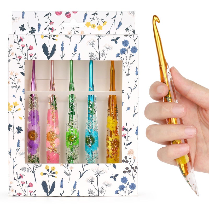Aeelike Crochet Hooks Set, 3.0mm-6.0mm Ergonomic Crochet Hooks with Long Floral Handle-Super Shinny and Unique for DIY Crfats Blnaket Sweaters, Ideal & Beautiful Gifts for Mothers Crocheting Lovers - Image 1