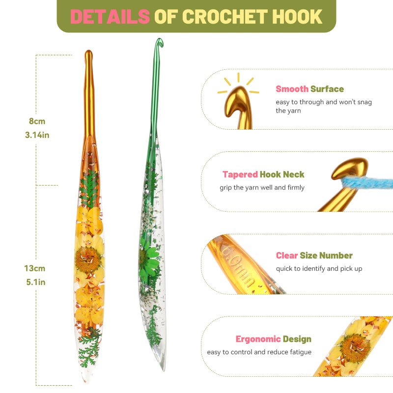 Aeelike Crochet Hooks Set, 3.0mm-6.0mm Ergonomic Crochet Hooks with Long Floral Handle-Super Shinny and Unique for DIY Crfats Blnaket Sweaters, Ideal & Beautiful Gifts for Mothers Crocheting Lovers - Image 4
