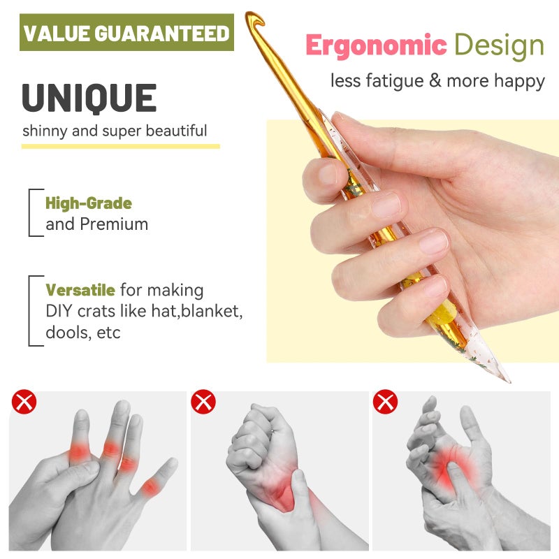 Aeelike Crochet Hooks Set, 3.0mm-6.0mm Ergonomic Crochet Hooks with Long Floral Handle-Super Shinny and Unique for DIY Crfats Blnaket Sweaters, Ideal & Beautiful Gifts for Mothers Crocheting Lovers - Image 3