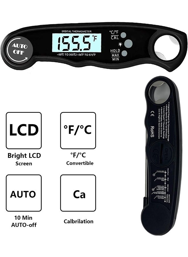 تودي جي هو مقياس حرارة اللحوم الرقمي، مقياس حرارة الطعام للقراءة الفورية مع شاشة LCD للإضاءة الخلفية، مسبار طويل قابل للطي، تشغيل/إيقاف تشغيل تلقائي، مثالي للمطبخ، ماء، لحم، لبن، طهي طعام (أسود) - Image 5