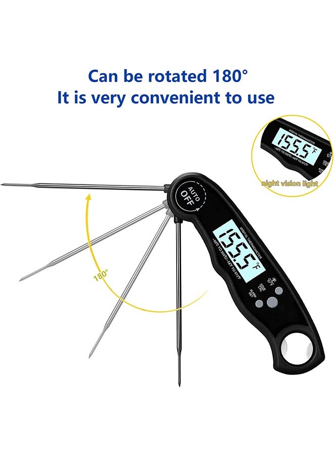 تودي جي هو مقياس حرارة اللحوم الرقمي، مقياس حرارة الطعام للقراءة الفورية مع شاشة LCD للإضاءة الخلفية، مسبار طويل قابل للطي، تشغيل/إيقاف تشغيل تلقائي، مثالي للمطبخ، ماء، لحم، لبن، طهي طعام (أسود) - Image 4