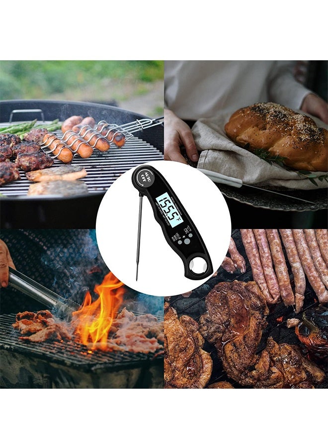 تودي جي هو مقياس حرارة اللحوم الرقمي، مقياس حرارة الطعام للقراءة الفورية مع شاشة LCD للإضاءة الخلفية، مسبار طويل قابل للطي، تشغيل/إيقاف تشغيل تلقائي، مثالي للمطبخ، ماء، لحم، لبن، طهي طعام (أسود) - Image 2