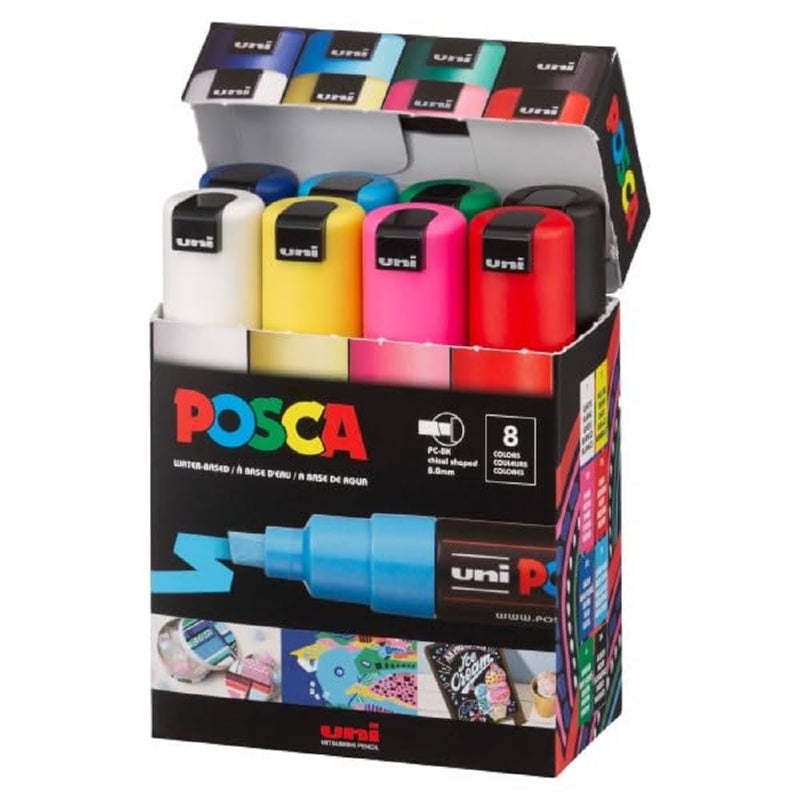 posca Mitsubishi Pencil PC8K8C Broad Point, 8 Colors - Image 1