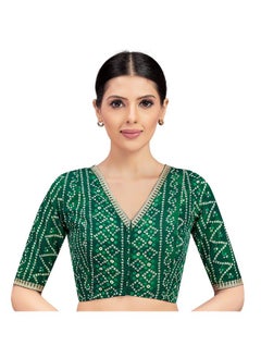 Studio Shringaar Studio Shringaar Polyester Women's Bandhni Printed & Embroidered Saree Blouse With Elbow Length Sleeves (Green,40)  - Image 1