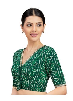 Studio Shringaar Studio Shringaar Polyester Women's Bandhni Printed & Embroidered Saree Blouse With Elbow Length Sleeves (Green,40)  - Image 3