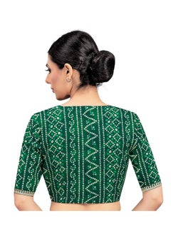 Studio Shringaar Studio Shringaar Polyester Women's Bandhni Printed & Embroidered Saree Blouse With Elbow Length Sleeves (Green,40)  - Image 2
