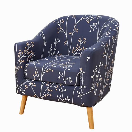 hyha 2 Pieces Printed Tub Chair Slipover with Cushion Cover Removable Stretch Club Chair Cover for IKEA Tullsta Armchair Slipover Furniture Protector for Living Room Grey - Image 1