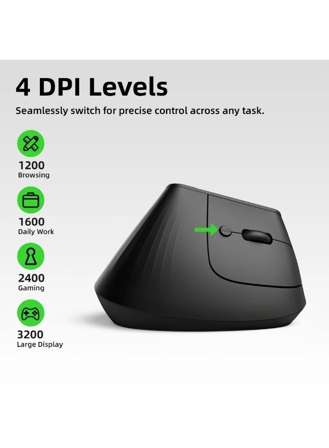 GOOJODOQ Wireless Ergonomic Vertical Mouse, Bluetooth 5.0 & 2.4GHz, Adjustable DPI, Type-C Charging - Image 5