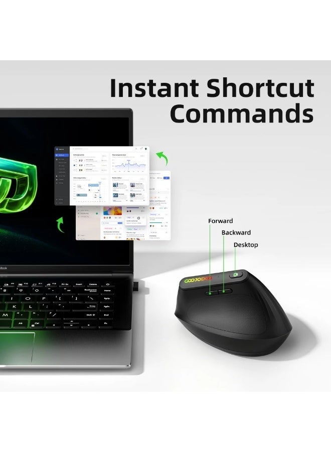 GOOJODOQ Wireless Ergonomic Vertical Mouse, Bluetooth 5.0 & 2.4GHz, Adjustable DPI, Type-C Charging - Image 4