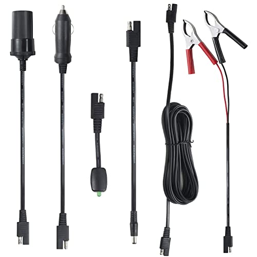 Sunway Solar 16FT Battery Charger Extension Cable Adapter SAE Connectors Quick Connect with Battery Clamps For 12V Trickle Charger And Maintainer, 12Volt Solar Panel Power System Kit - Image 1
