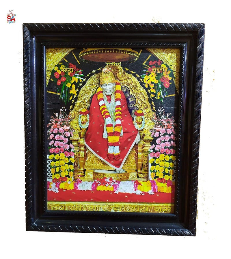 Sai Amrut Gifts Wooden Shirdi Baba Wall Hanging Matte Finish Photo Frame for Home Decor (Red Shirdi ) - Image 1