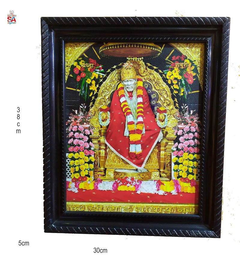 Sai Amrut Gifts Wooden Shirdi Baba Wall Hanging Matte Finish Photo Frame for Home Decor (Red Shirdi ) - Image 2