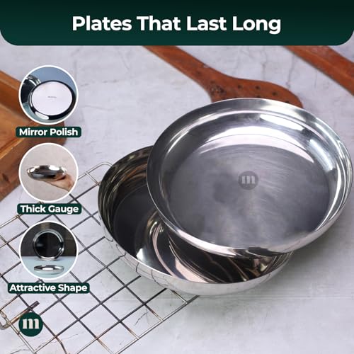MARU Steel Small Round Snacks/Serving Plates Set of 4 (18 cm Each), Multi-Utility Quarter/Diet Plates for Small Meals with Mirror Finish Design, Perfect for Breakfast, Nashta, Dessert & Daily Use - Image 5