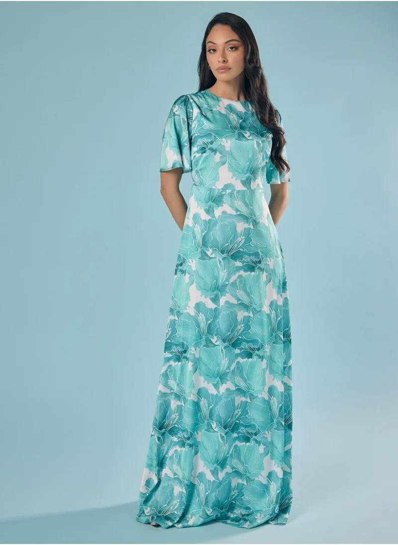 Zigzag Green And White Printed Maxi Dress