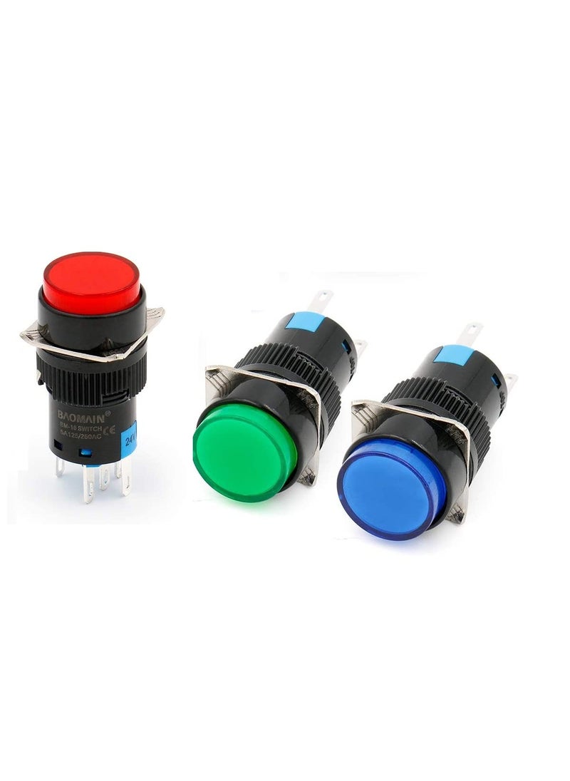 KAMCON KAMCON 16mm Push Button Switch Momentary Round Cap LED Lamp Red YellowBlueGreen Light DC 24V SPDT 5 Pin 1 Set of RGB  - Image 1