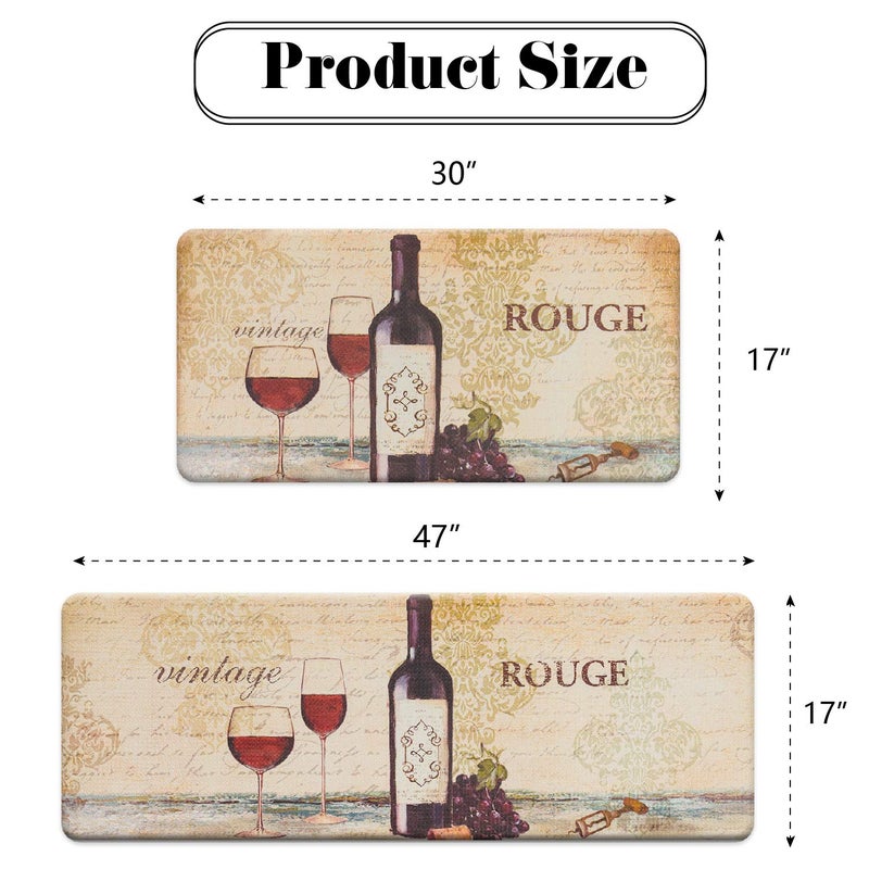 FRESHMINT Farmhouse Kitchen Mats Sets 2 Piece Cushioned Comfort Mat for Home & Office Ergonomically Engineered Memory Foam Kitchen Rug Waterproof Non-Skid, 30" by 17" + 47" by 17",Wine - Image 2
