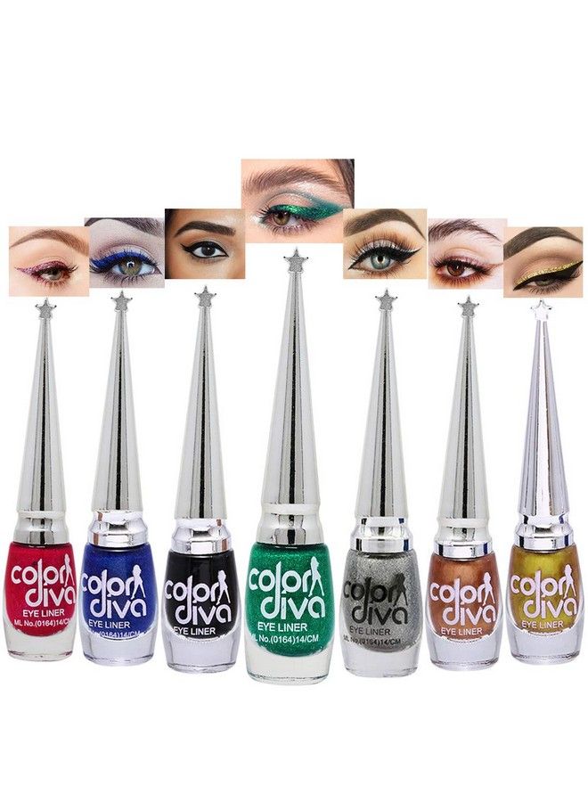 Color Diva Eye Liner Water Resistant Longlasting 6Ml (Pink Blue Black Green Grey Copper Gold) Matte Shimmery & Satin Finish - Image 1