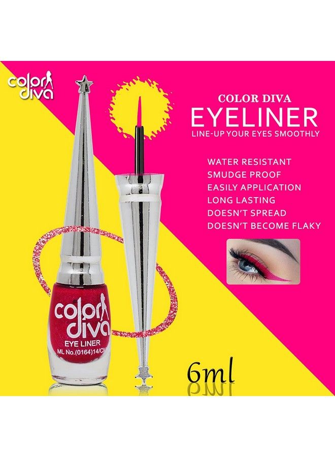 Color Diva Eye Liner Water Resistant Longlasting 6Ml (Pink Blue Black Green Grey Copper Gold) Matte Shimmery & Satin Finish - Image 4