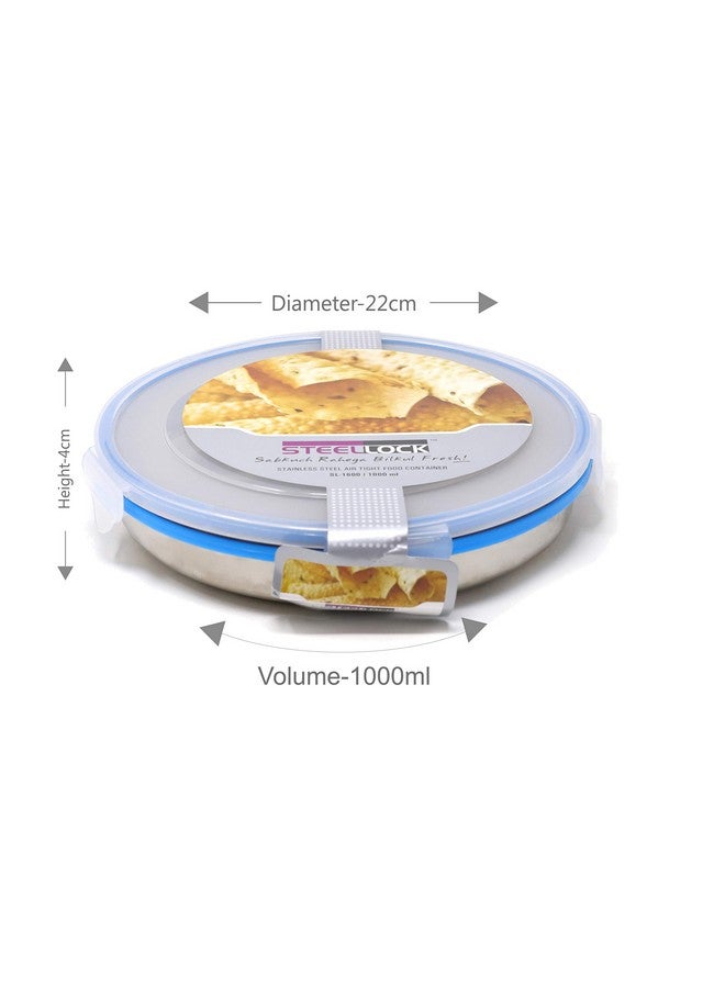 Steellock Stainless Steel Airtight Flat Storage Container| Food Grade Certified| Transparent Top Silicon Lid With Clamp| 1 Pc Set, 1000 ml Each - Image 3