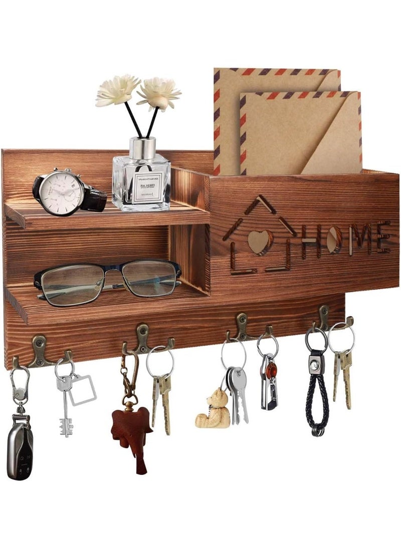 Gocokia Mail and Key Holder for Wall Decorative, Wooden Mail Organizer with 4 Double Key Hooks, Wall Mounted Key Hangers with Mailbox, Home Decor for Entryway Mudroom Hallway Office - Image 3