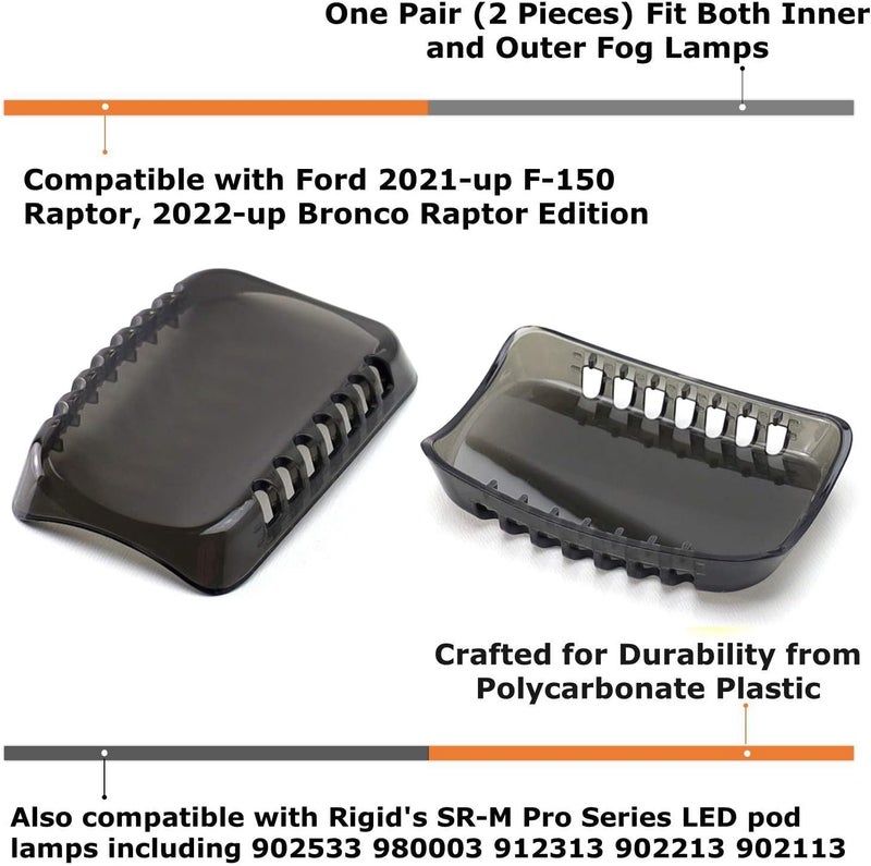 iJDMTOY 2pc Smoked Dark Tinted Colored LED Pod Fog Light Shield Cover Lenses, Compatible With Ford 2021-up F-150 Raptor, 2022-up Bronco Raptor - Image 2
